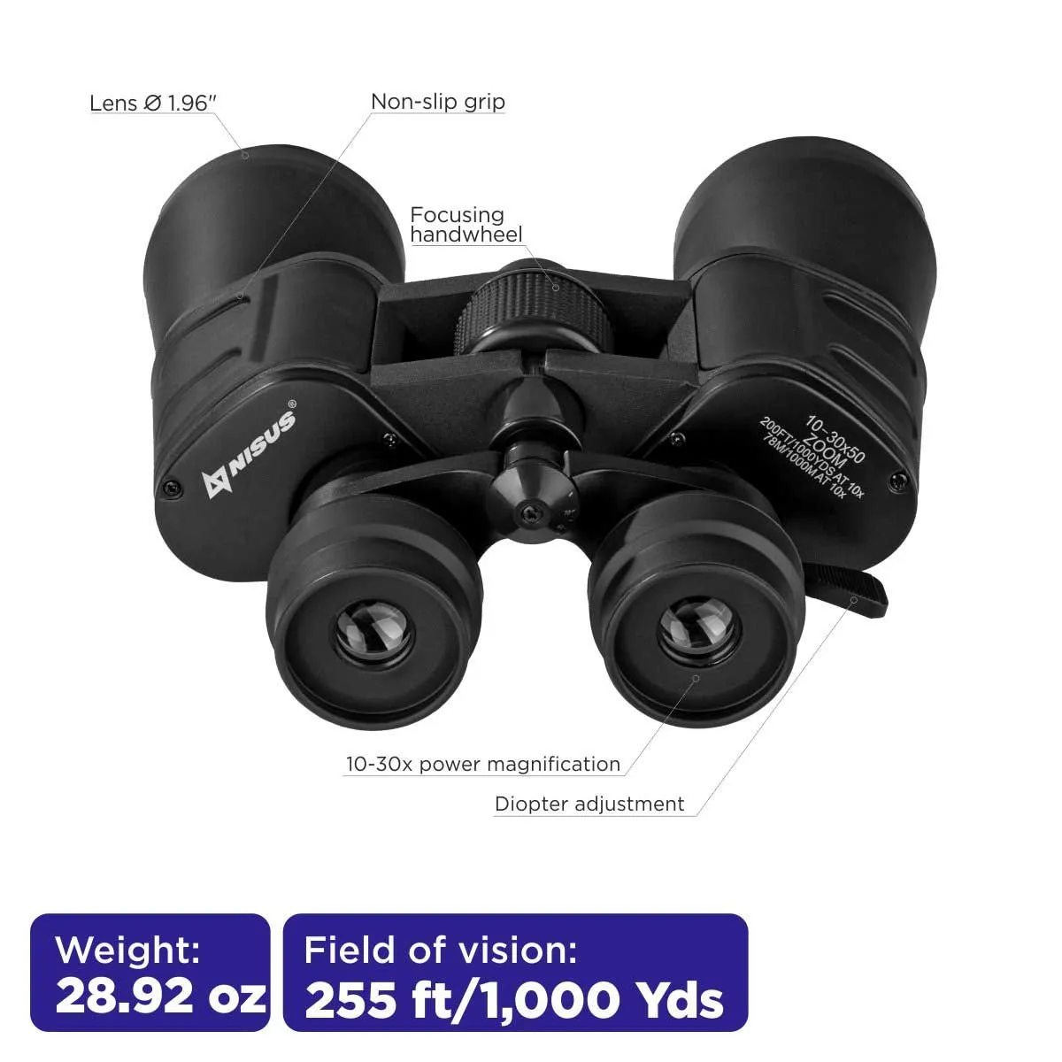 10x50 Compact Black Binocular with a Travel Case