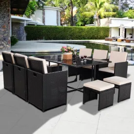 11 pcs Outdoor Rattan Wicker Cushioned Sofa