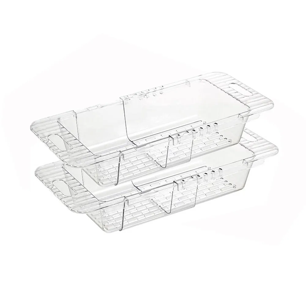 2 Pack Retractable Dish Drying Rack Basket Drainer Over The Sink(Clear)