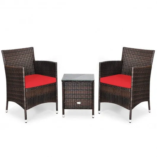 3 pcs Outdoor Rattan Wicker Furniture Set-Red