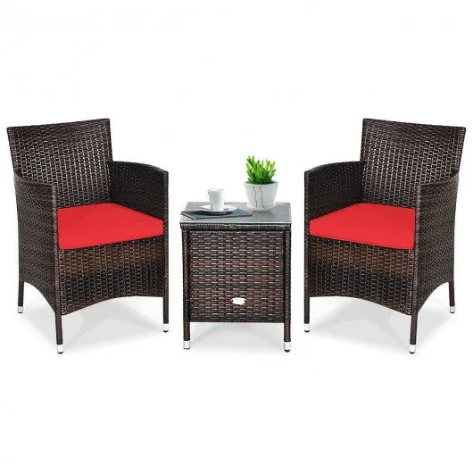 3 pcs Outdoor Rattan Wicker Furniture Set-Red