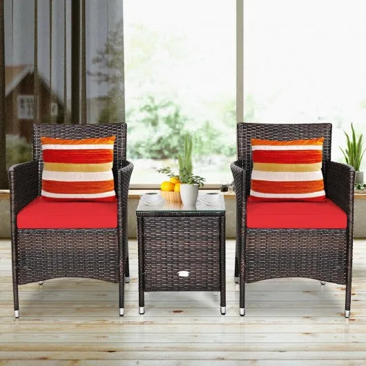 3 pcs Outdoor Rattan Wicker Furniture Set-Red