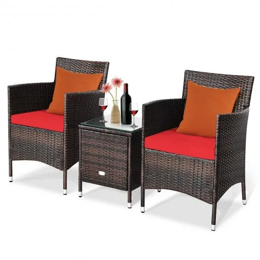 3 pcs Outdoor Rattan Wicker Furniture Set-Red