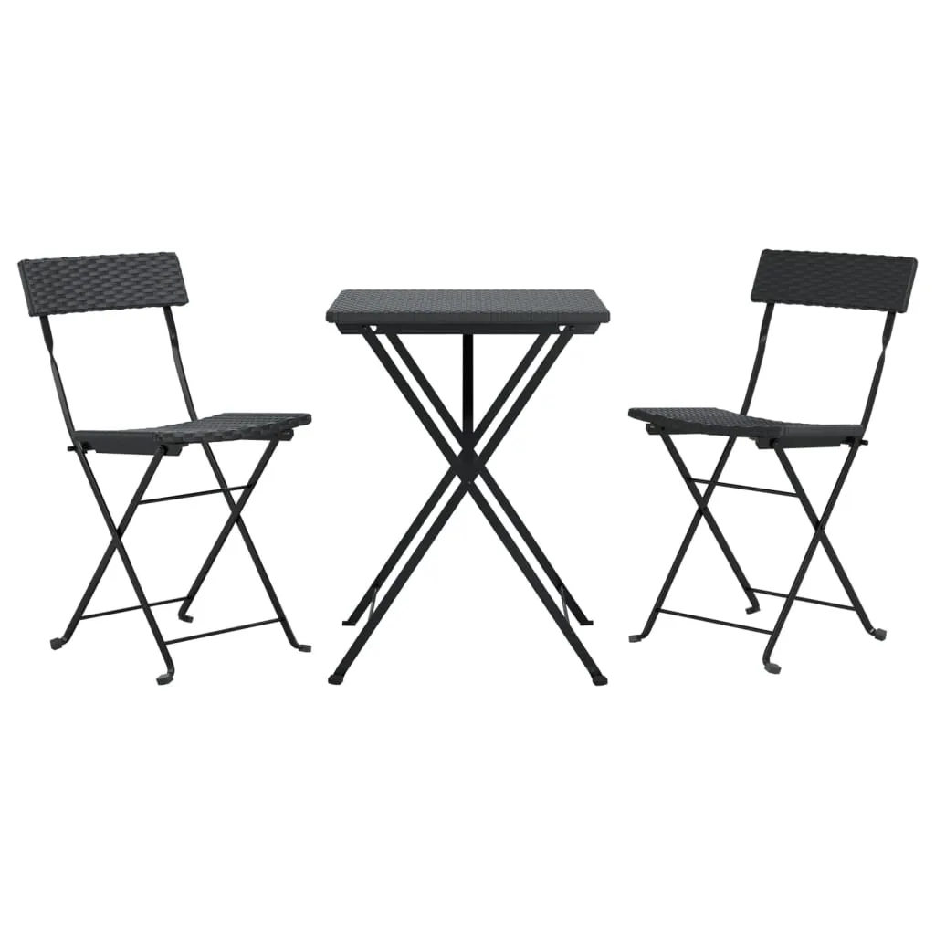 3 Piece Folding Bistro Set Black Poly Rattan