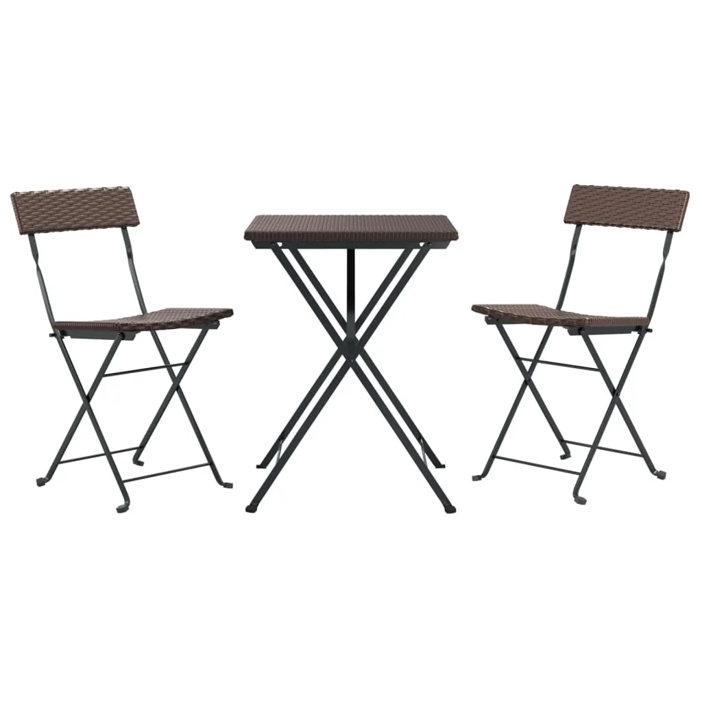 3 Piece Folding Bistro Set Brown Poly Rattan