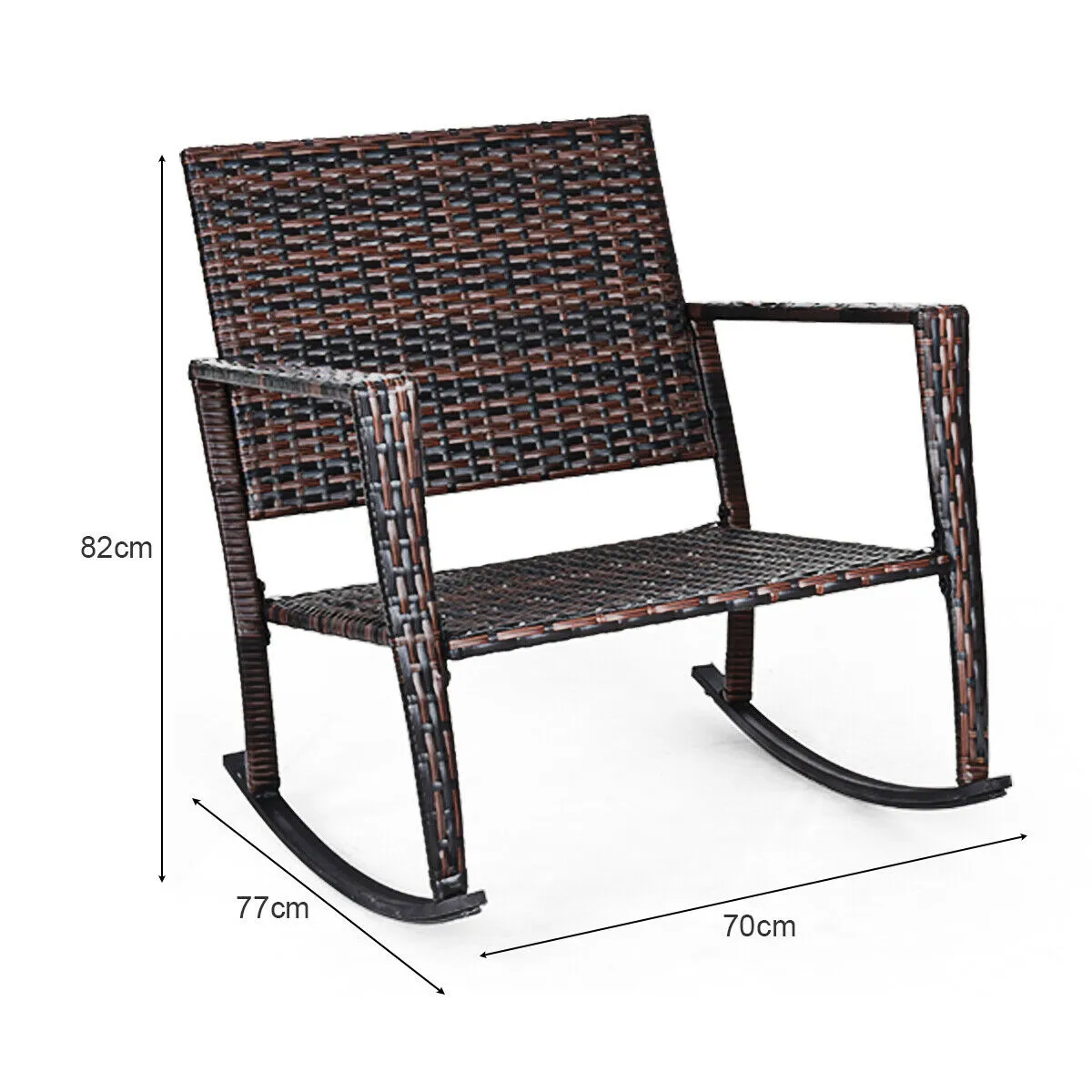 3 Pieces Rattan Wicker Rocking Bistro Set with Waist Pillow