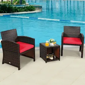 3pc Wicker Rattan Patio Furniture Set with Coffee Table - Red