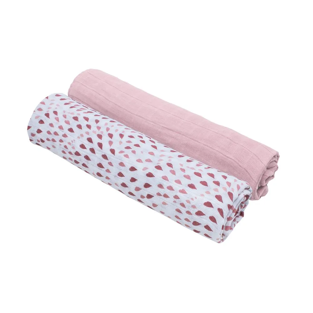 Bebe Au Lait - Muslin Baby Swaddle - Rose Quartz & Petal (2pk)