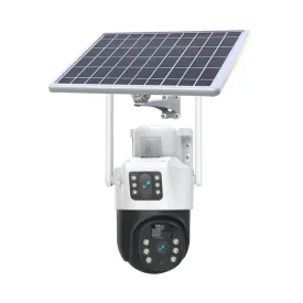 Dual Lens 4G Sim Card 360 Rotating Camera Solar Panel Outdoor Low Powered Cam Color Night Vision PIR Alarm 2 Way Audio Solar Wifi Camera