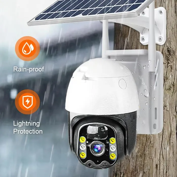 Dual Lens 4G Sim Card 360 Rotating Camera Solar Panel Outdoor Low Powered Cam Color Night Vision PIR Alarm 2 Way Audio Solar Wifi Camera