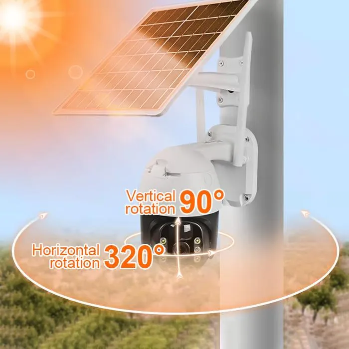 Dual Lens 4G Sim Card 360 Rotating Camera Solar Panel Outdoor Low Powered Cam Color Night Vision PIR Alarm 2 Way Audio Solar Wifi Camera