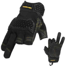 HANDLANDY Fingerless Carpenter Work Gloves, TPR&Padded Plam Gloves 6316