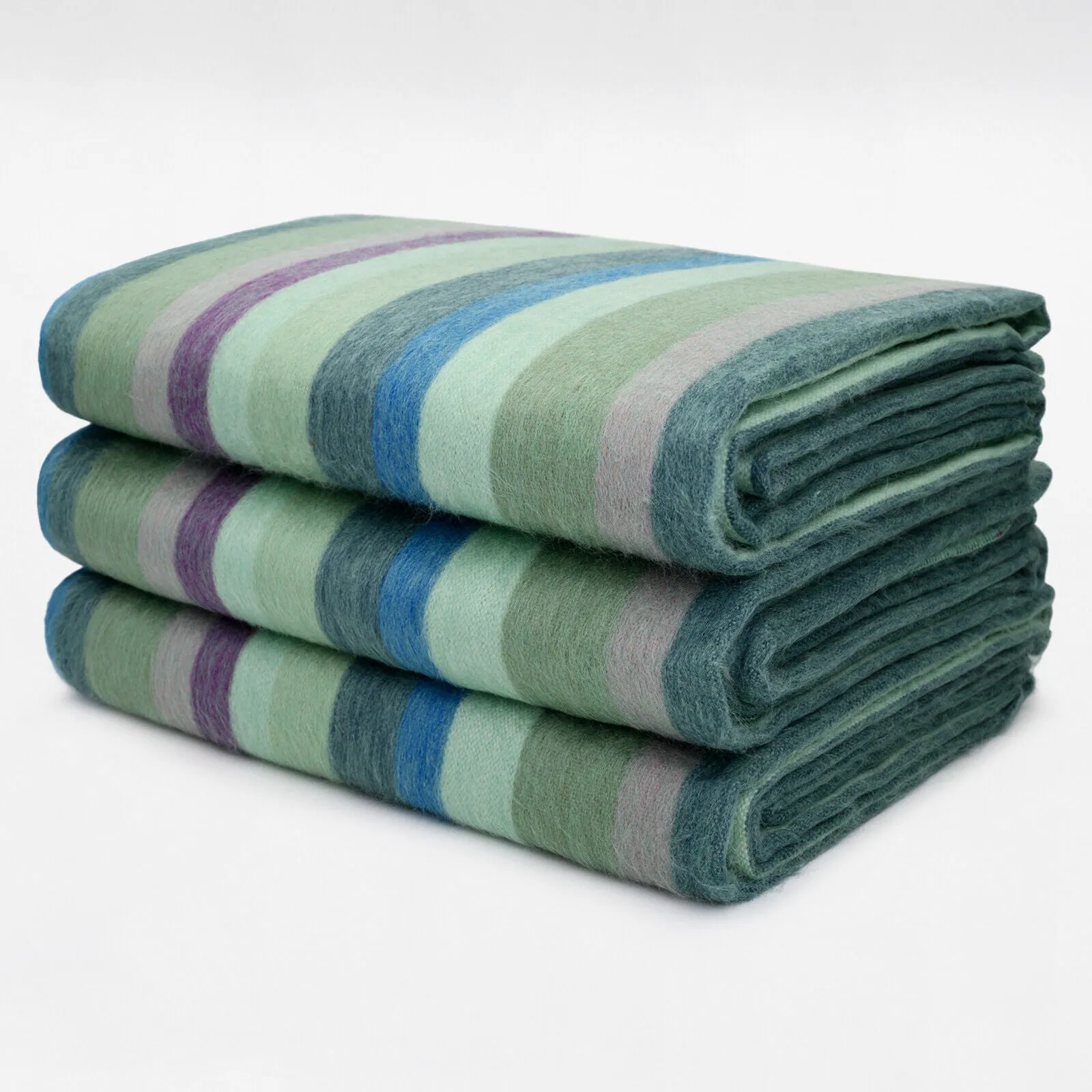 Imbabura - Baby Alpaca Wool Throw Blanket / Sofa Cover - Queen 97 x 68 in - Ocean Blue/Lush Green