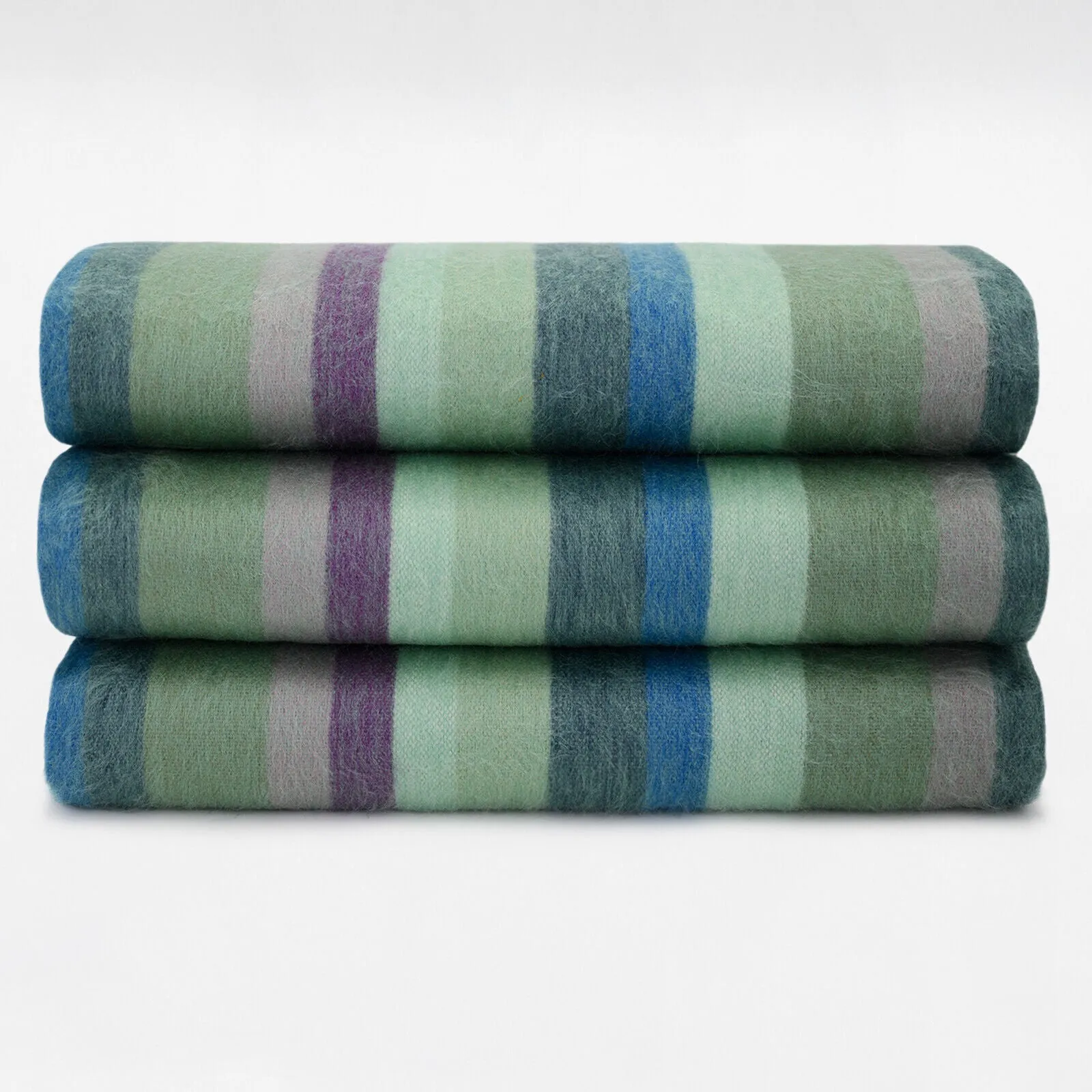 Imbabura - Baby Alpaca Wool Throw Blanket / Sofa Cover - Queen 97 x 68 in - Ocean Blue/Lush Green