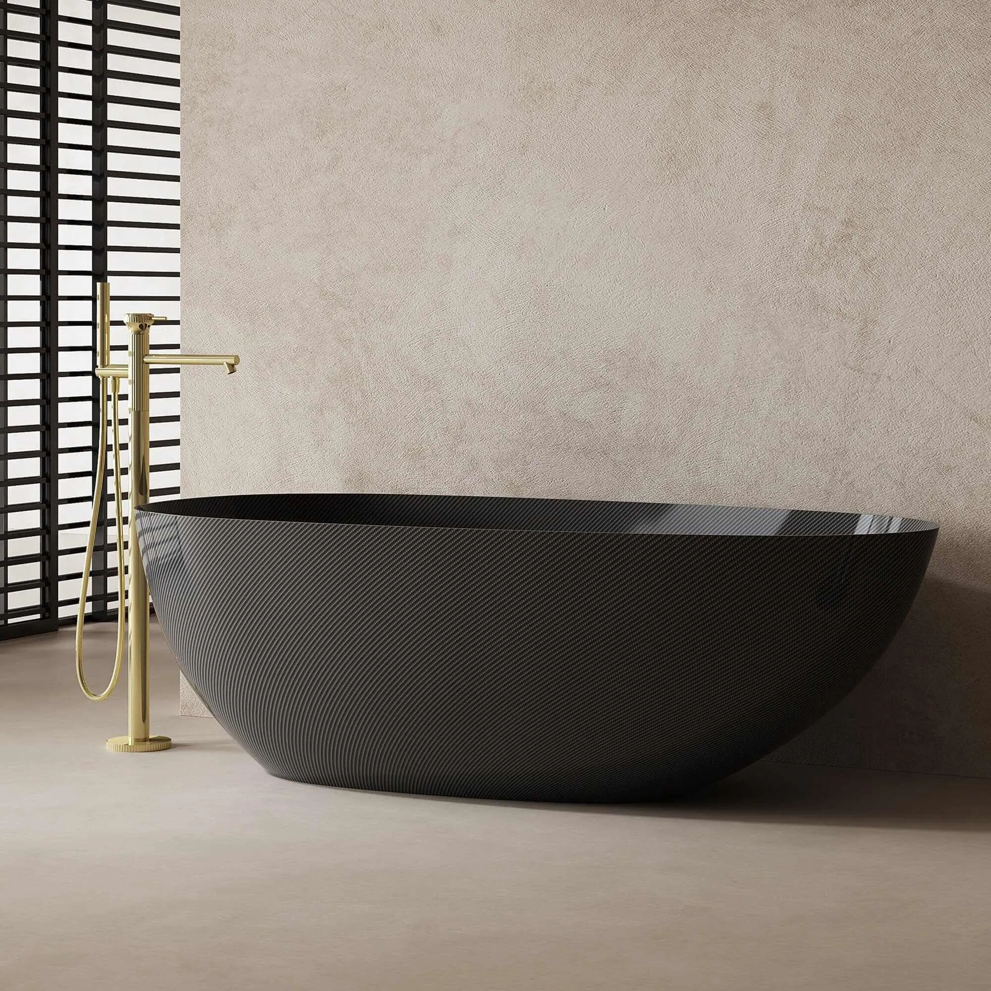 Noir 1700mm Carbon Fiber Free Standing Bathtub Egg Shape Black Ex-display