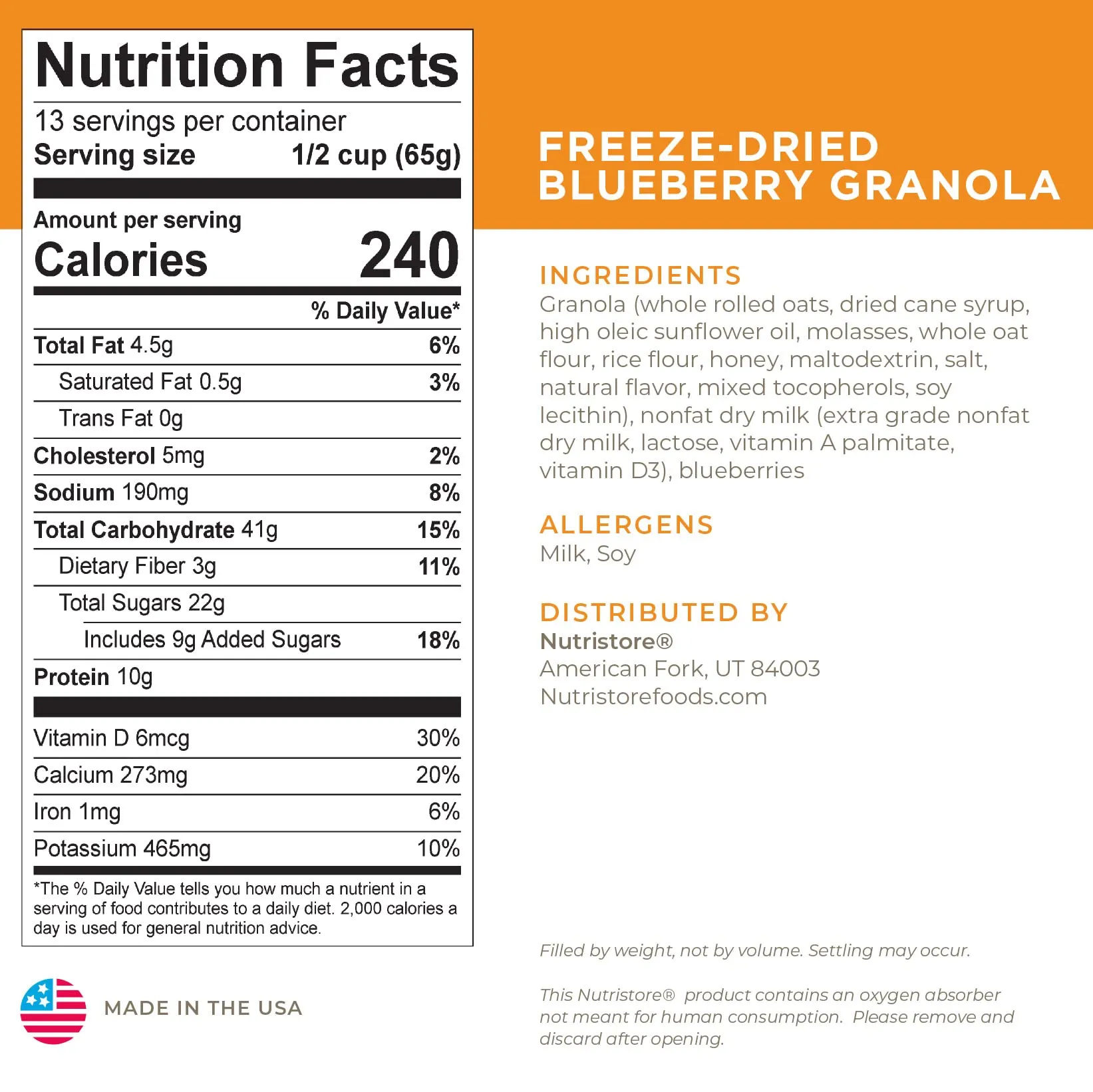 Nutristore Freeze-Dried Blueberry Granola - 13 Servings #10 Can