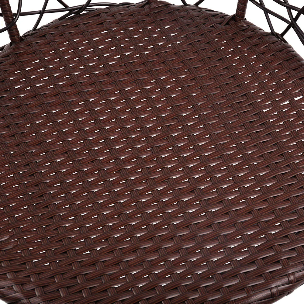 Outdoor Patio Chair and Table Bistro Set 3 Pc Round Rattan Chairs Table Brown