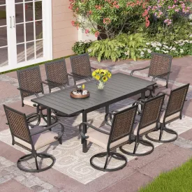 PHI VILLA 7-Piece/9-Piece Patio Outdoor Dining Set With Steel Extendable Table & Rattan Swivel Chairs