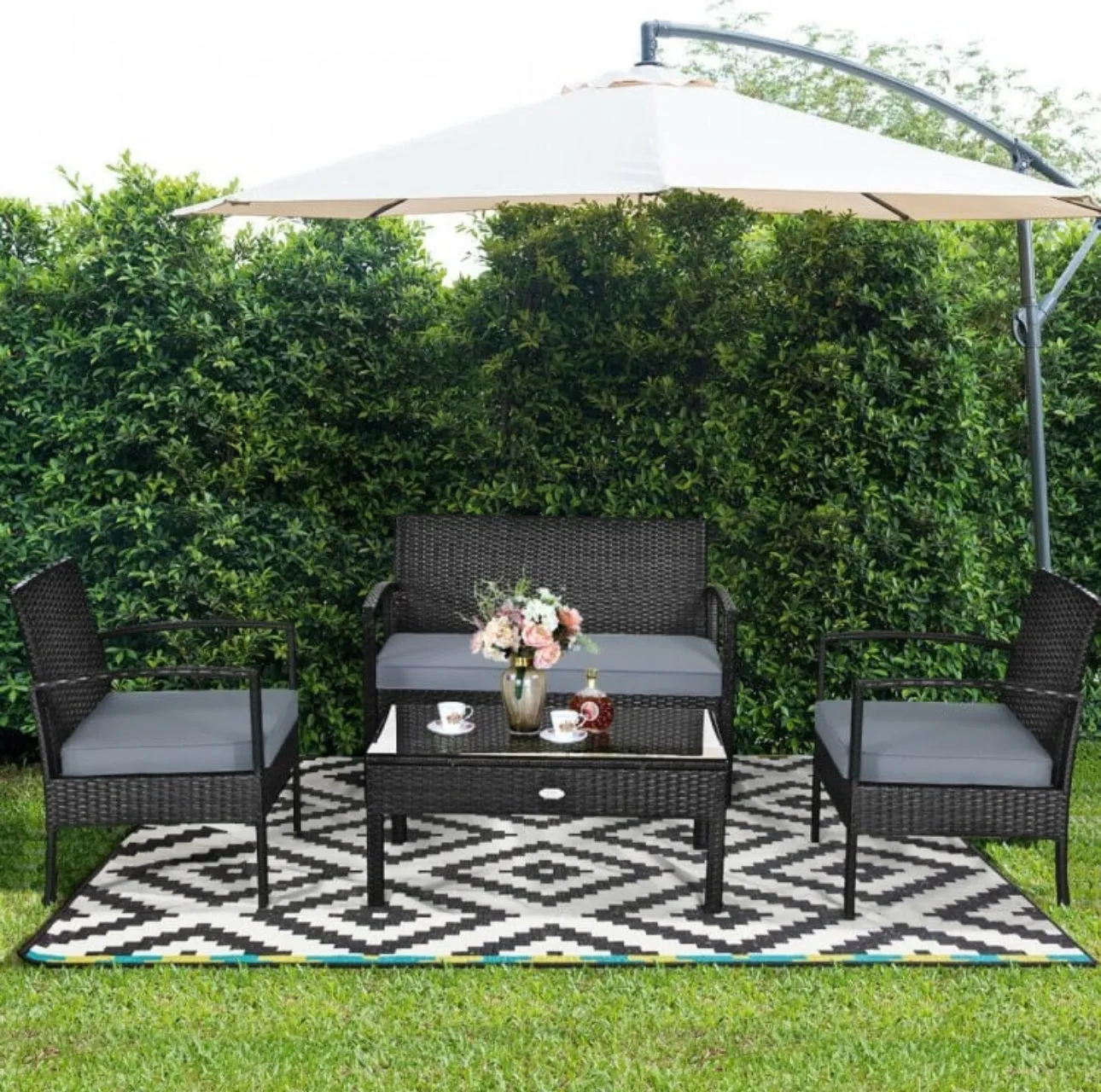 Very Relaxing & Elegant 4 Piece Patio Furniture Set Cushioned With Love Seat | Table