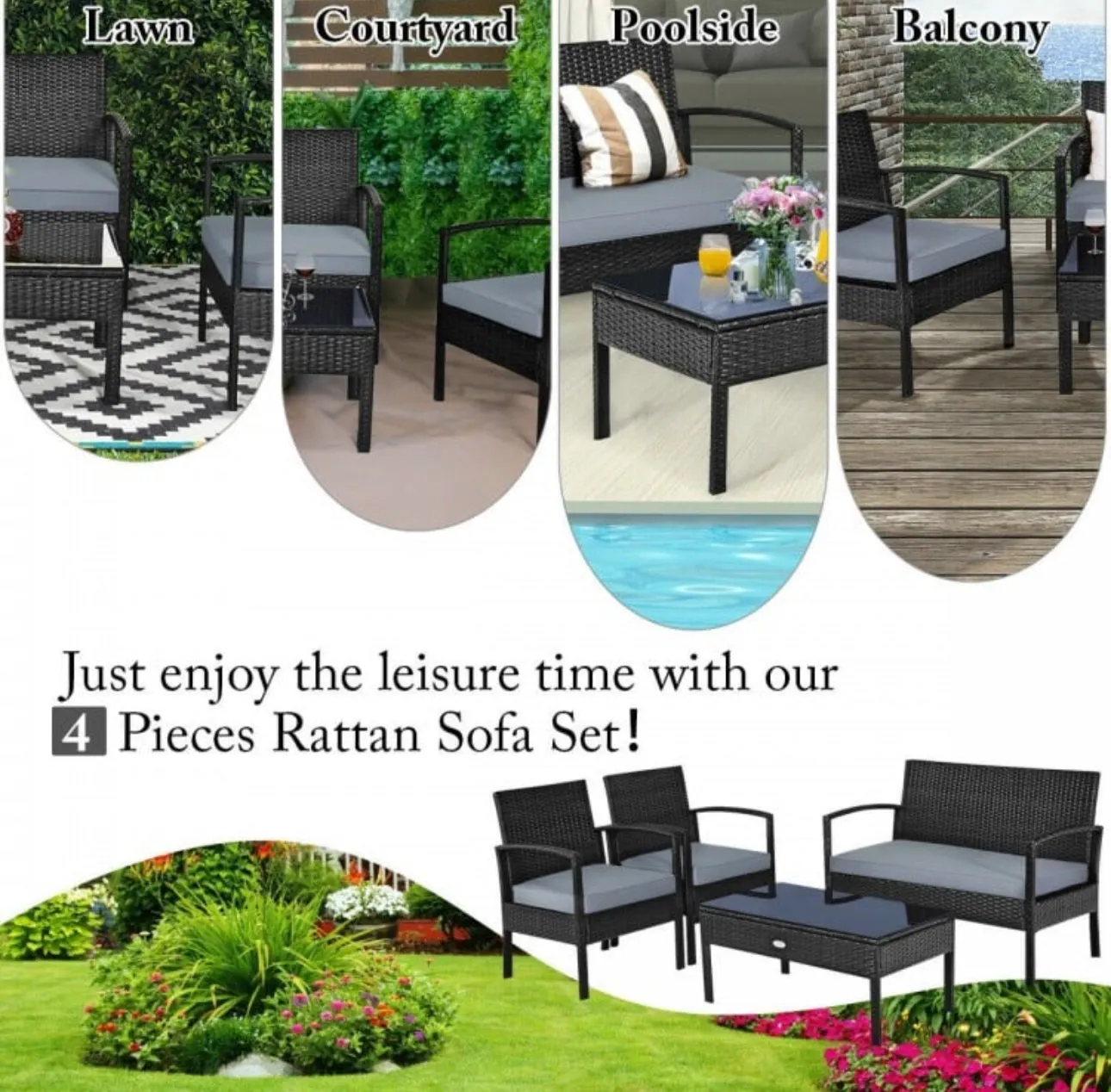 Very Relaxing & Elegant 4 Piece Patio Furniture Set Cushioned With Love Seat | Table