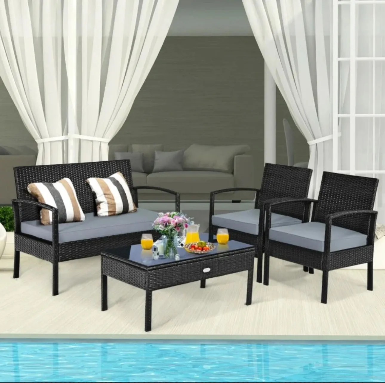 Very Relaxing & Elegant 4 Piece Patio Furniture Set Cushioned With Love Seat | Table