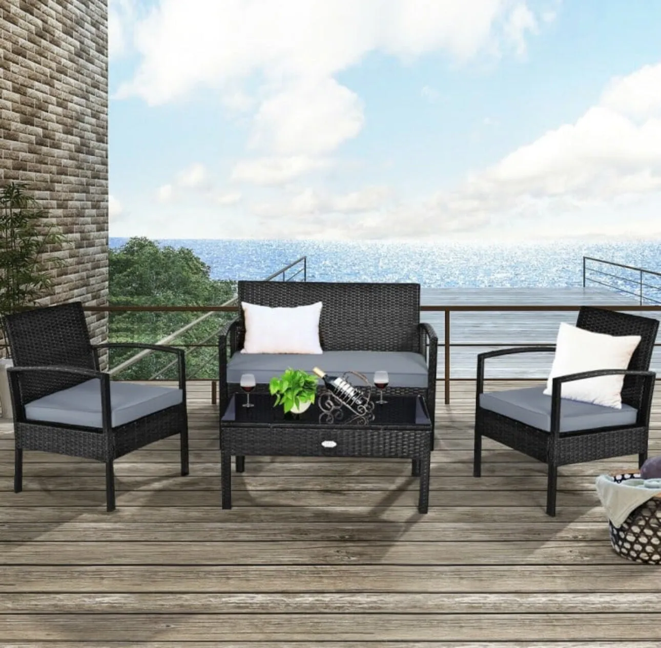 Very Relaxing & Elegant 4 Piece Patio Furniture Set Cushioned With Love Seat | Table