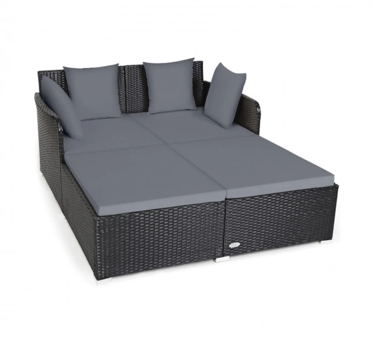 Very Relaxing XXL Spacious Outdoor Rattan Patio Day Bed | Upholstered Extremely Comfortable Cushions, Pillows | Sectional Furniture Set