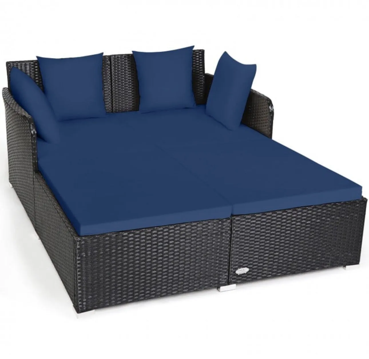 Very Relaxing XXL Spacious Outdoor Rattan Patio Day Bed | Upholstered Extremely Comfortable Cushions, Pillows | Sectional Furniture Set