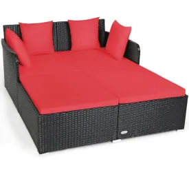 Very Relaxing XXL Spacious Outdoor Rattan Patio Day Bed | Upholstered Extremely Comfortable Cushions, Pillows | Sectional Furniture Set