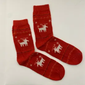 Wool Christmas socks - White Reindeer